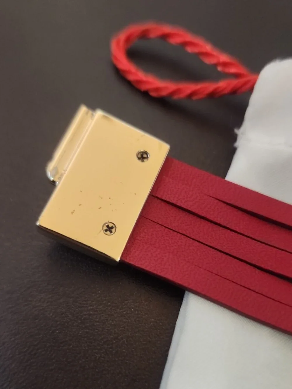 Coach Red Multi-Strap Leather Bracelet with Gold Hardware Euc